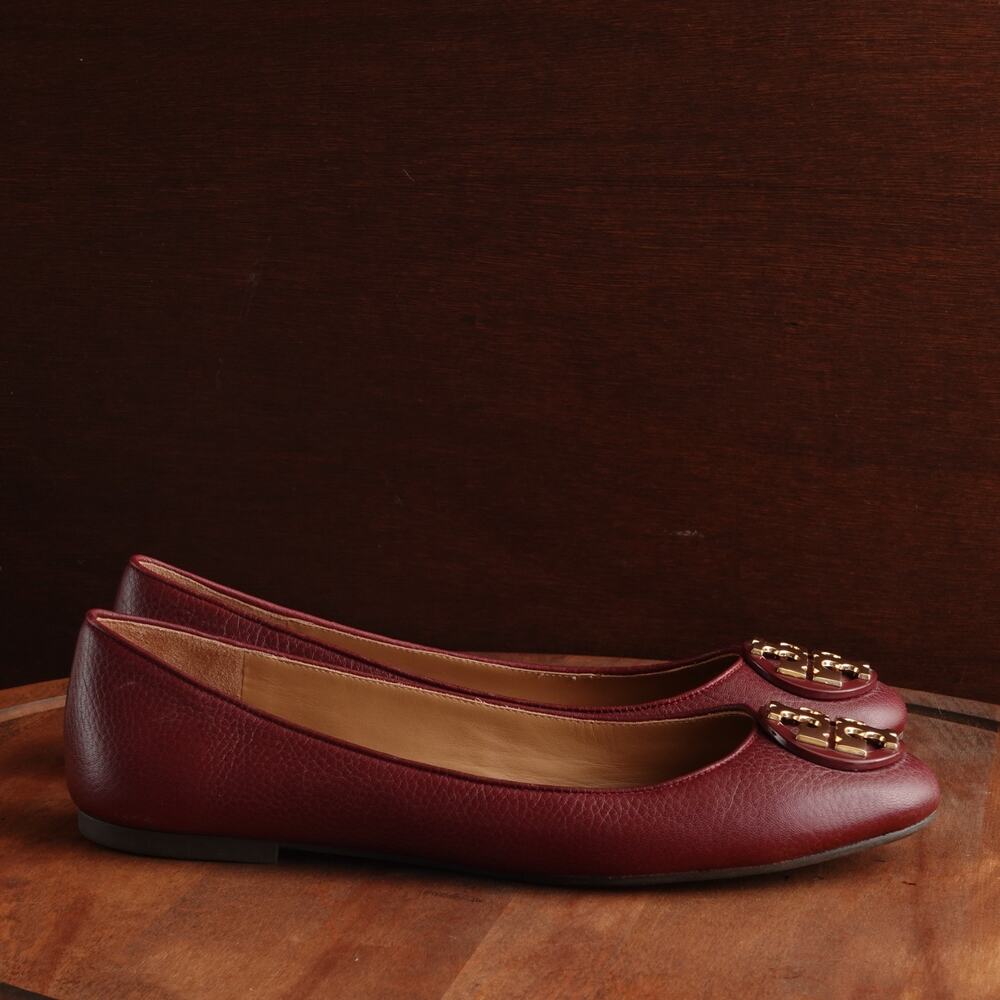 Tory Burch Flats Women SZ 10 Burgundy Claire Ballet Leather Slip On Shoes Career